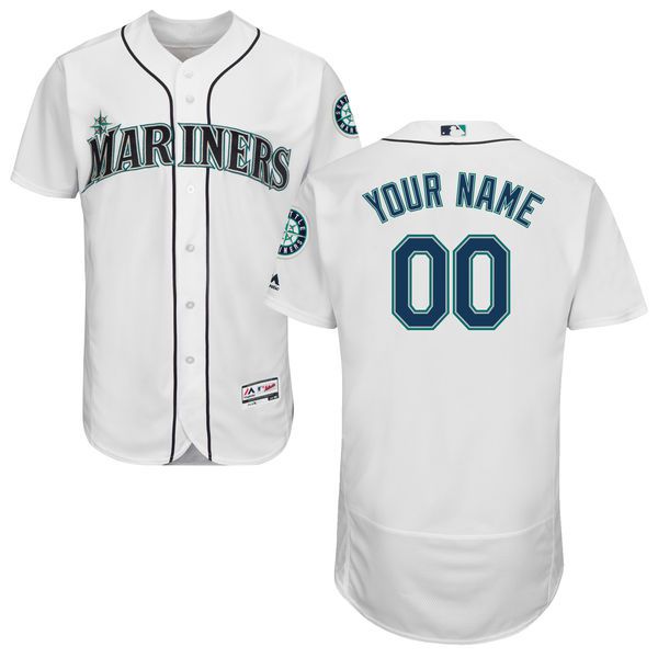 Men Seattle Mariners Majestic Home White Flex Base Authentic Collection Custom MLB Jersey->customized mlb jersey->Custom Jersey